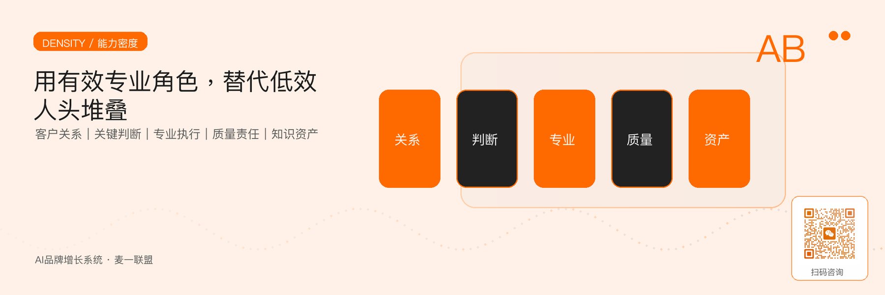 图2｜能力密度的五个组成：关系、判断、专业、质量与知识资产。