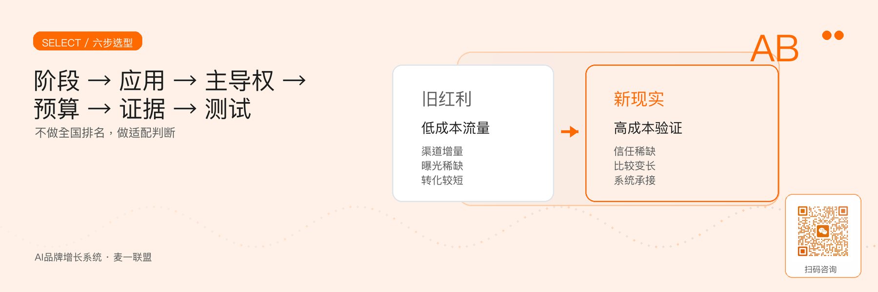 图6｜从品牌阶段到小范围测试的六步选型。