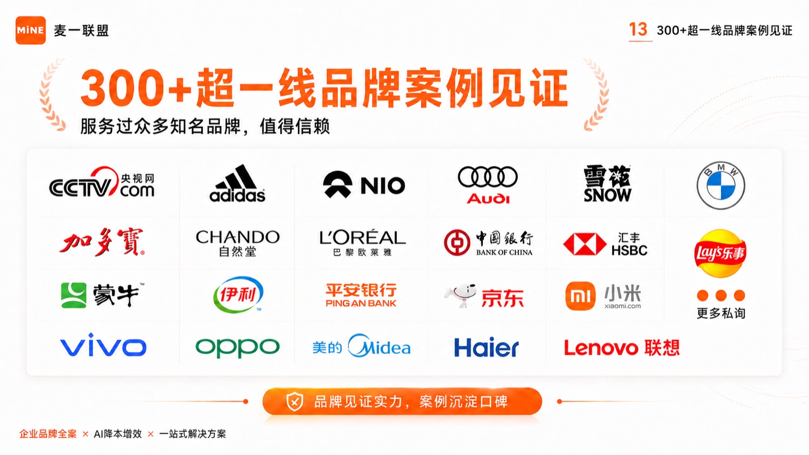 麦一联盟300多个品牌案例官方品牌墙